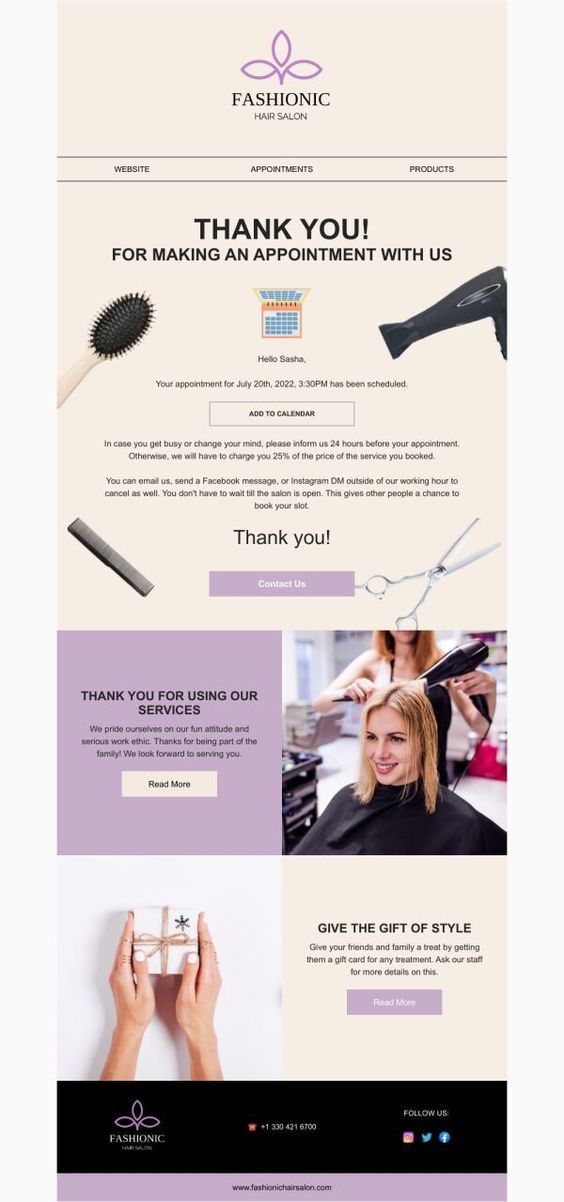 transactional email fashionic salon