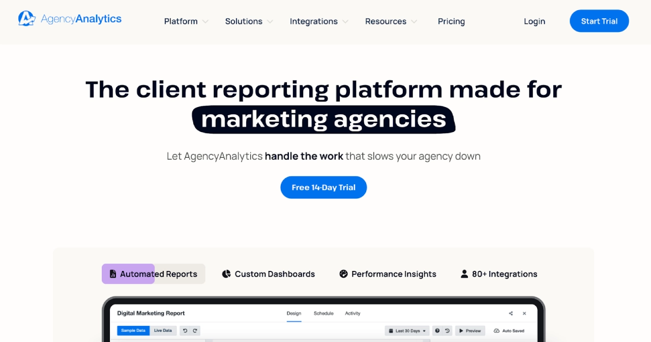 agencyanalytics homepage