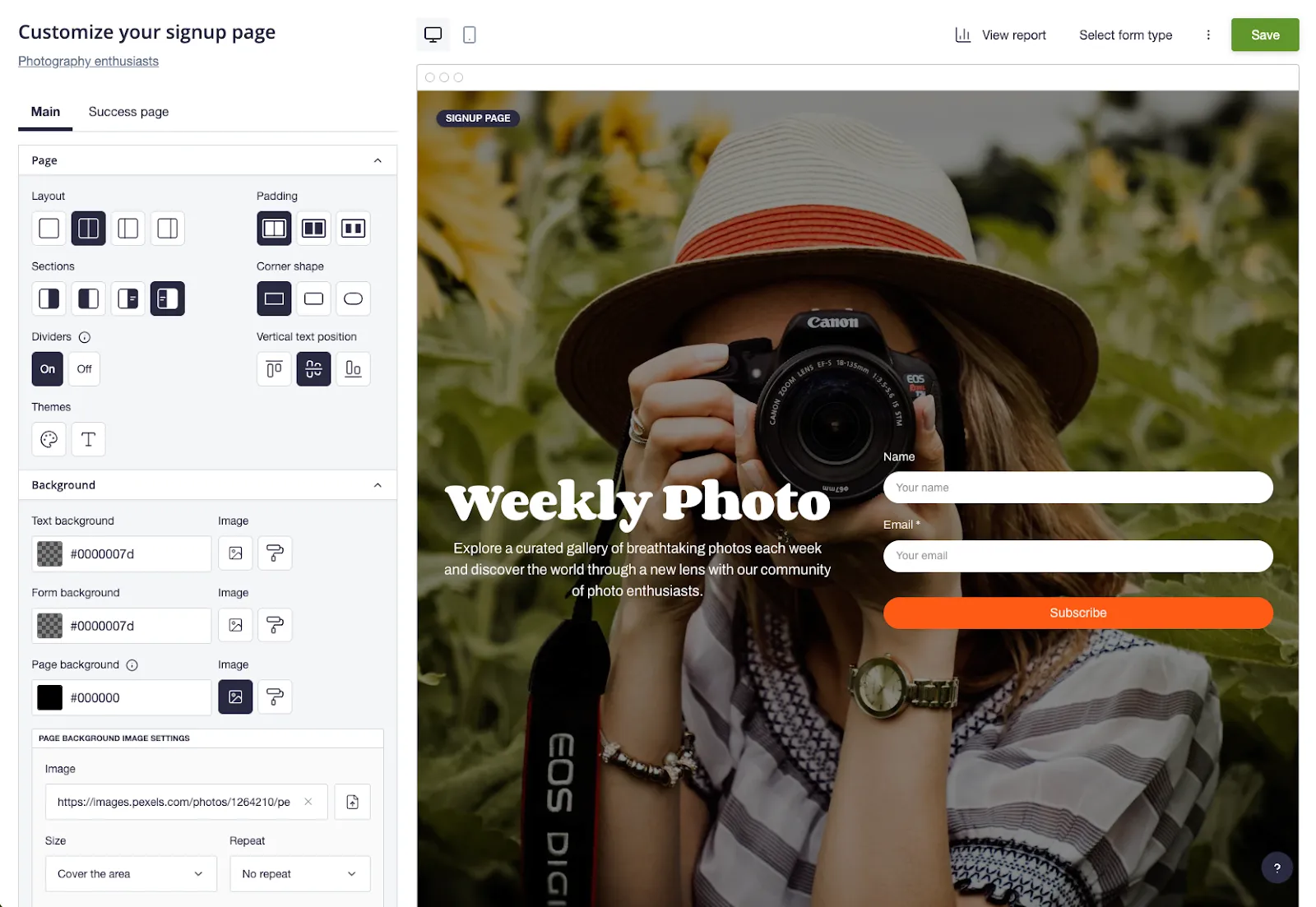 Custom signup page