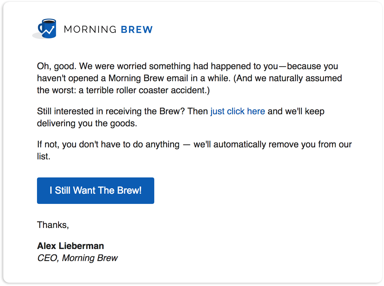 Morning Brew Re-Engagement Email Example Morning Brew Re-Engagement Email Example