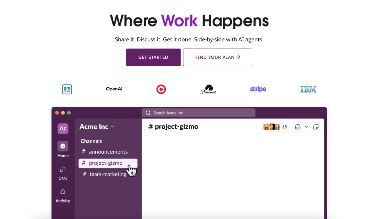 slack homepage